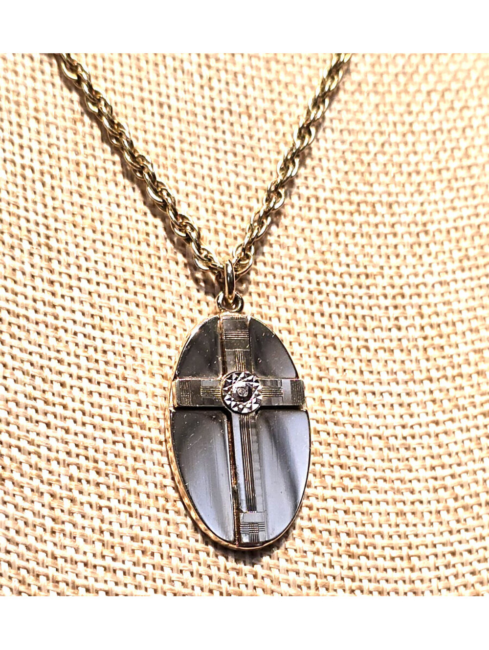 Vintage Pierre Cardin Necklace Gold Tone Cross Diamond Accent